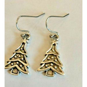 Christmas Tree Earrings Dangle  Silver Color